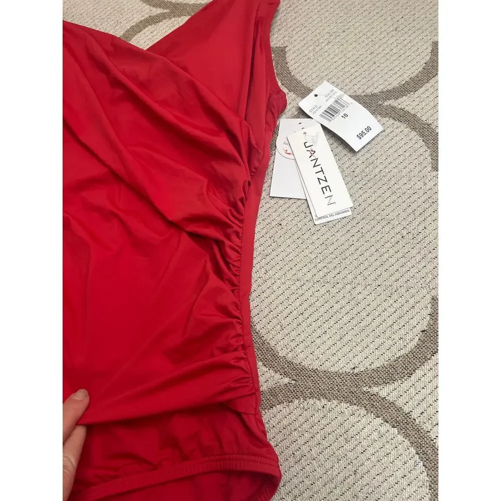 Jantzen Red Surplice One Piece Tummy control swimsuit, size 10, MSRP $95